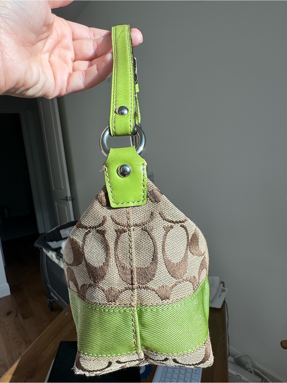 Coach Signature Jacquard Shoulder Bag Lime Green Rare Colorway Y2K - Picture 4 of 9